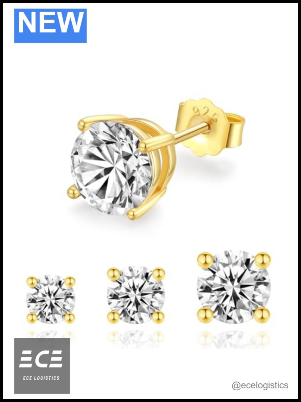 Moissanite Stud Earrings 14k Gold Plated 925 Sterling Silver Plated
